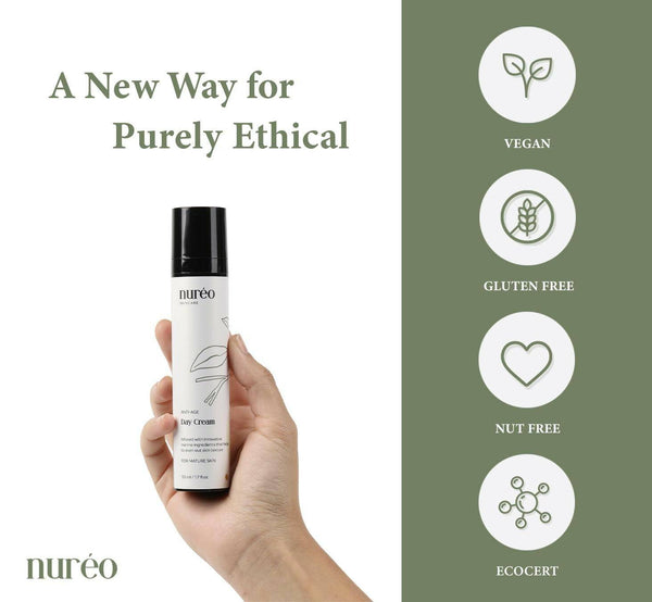 GlowGuard Anti-Aging Cream, vegan and gluten-free, held in hand, promoting ethical skincare and eco-friendly ingredients.