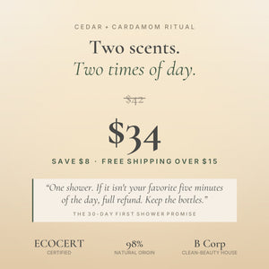Cedar and Cardamom Ritual bundle: two scents, 34 dollars, save 8 dollars, free shipping over 15 dollars