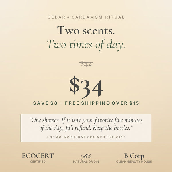 Cedar and Cardamom Ritual bundle: two scents, 34 dollars, save 8 dollars, free shipping over 15 dollars