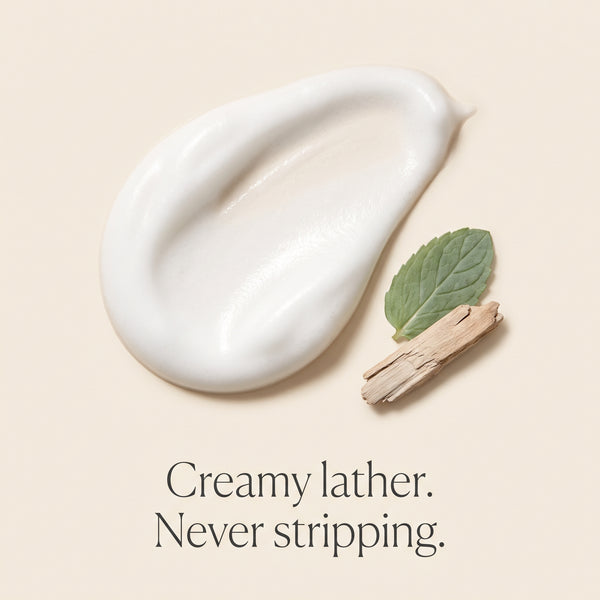 Creamy lather texture of nuréo Cedar Hand & Body Wash, never stripping