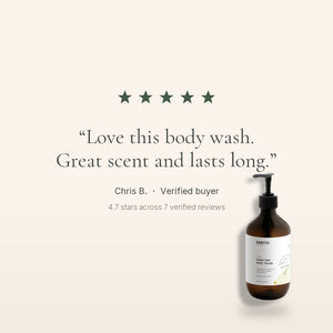Five star verified customer review of nuréo Cedar Hand & Body Wash, 4.7 stars across 7 reviews