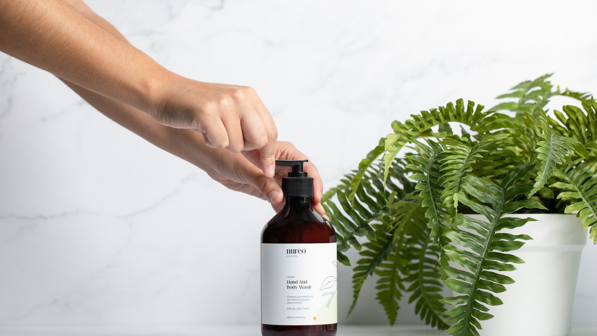 nuréo Cedar Hand and Body Wash on marble