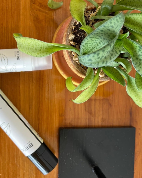 nuréo Vitamin C Serum and Anti-Age Day Cream on a wooden table